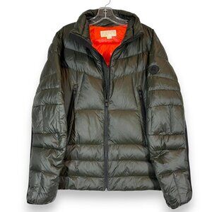 Michael Kors Down Puffer Jacket Olive Green with Orange Lining Coat Large